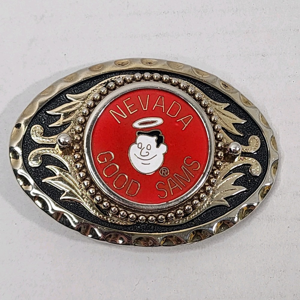 Vintage Nevada Good Sam's Club Red Enamel Country style Men's Belt Buckle